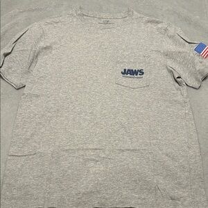 Vineyard Vines Gray Tee with Navy JAWS Pocket Logo